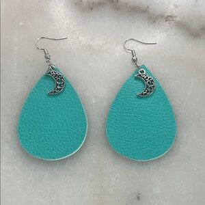 Turquoise Teardrop Earrings with Silver Moon Charm